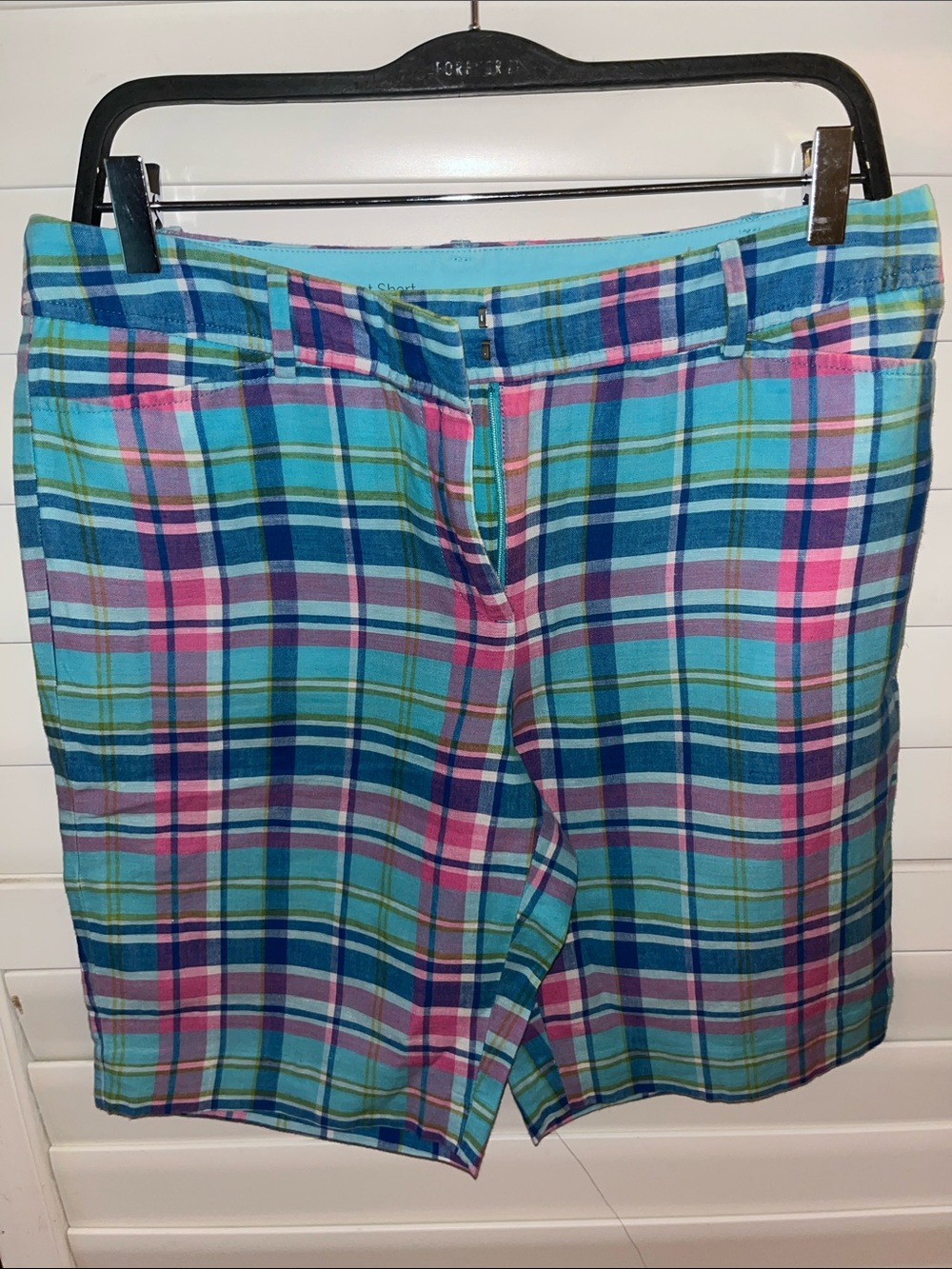 Talbots Plaid Bermuda Shorts in Turquoise, Pink & Navy